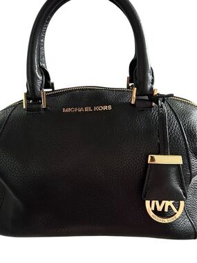 Michael Kors Black Leather Satchel with Gold Hardware